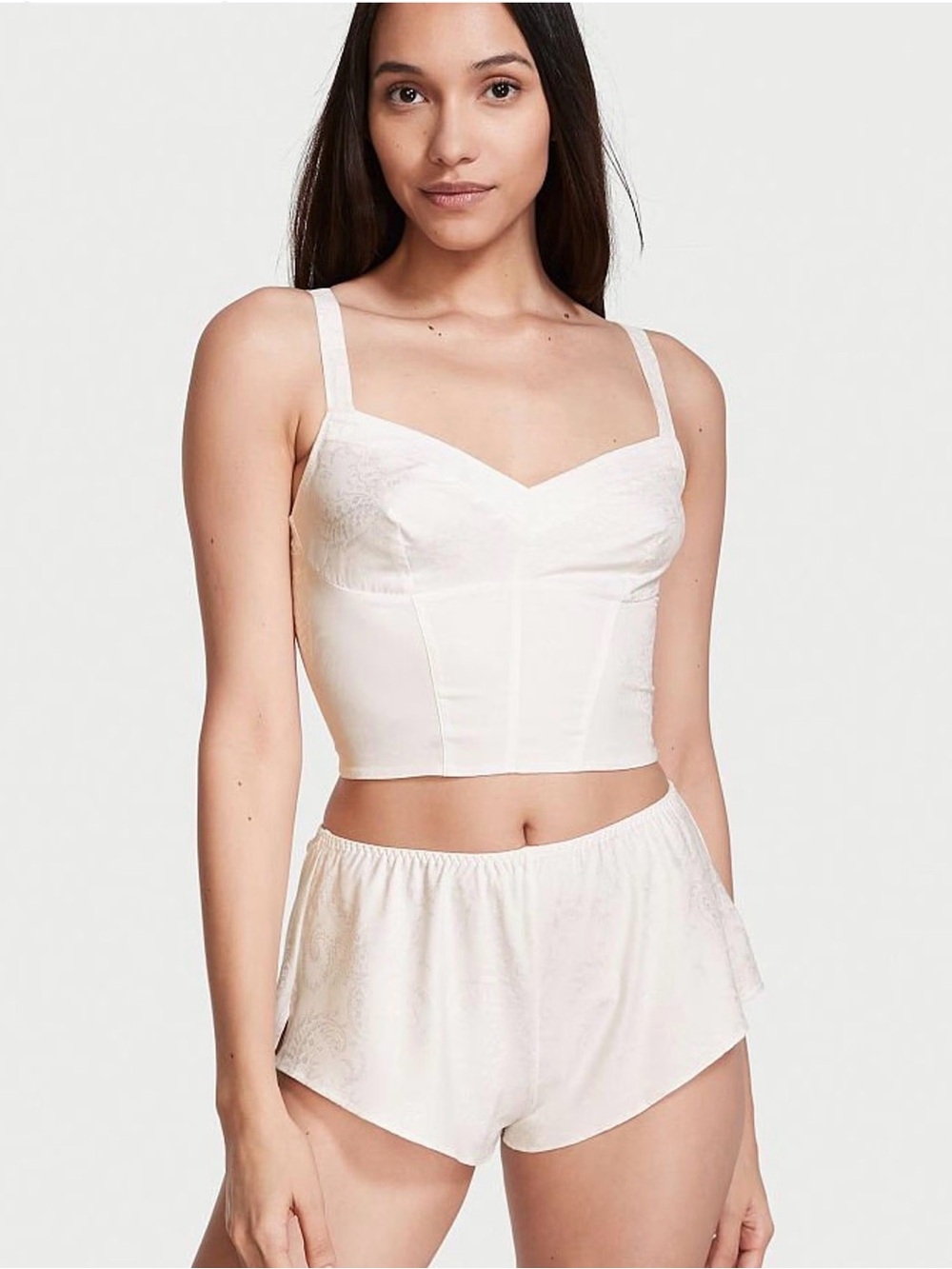 Victoria’s Secret Coconut White Satin Crop Top Shorts Set M NWT Bridal